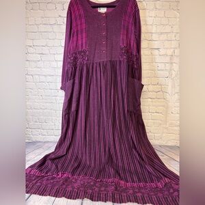 Vintage 90’s Winter Sun Purple Mix Print Long Sleeve Boho Maxi Peasant Dress L